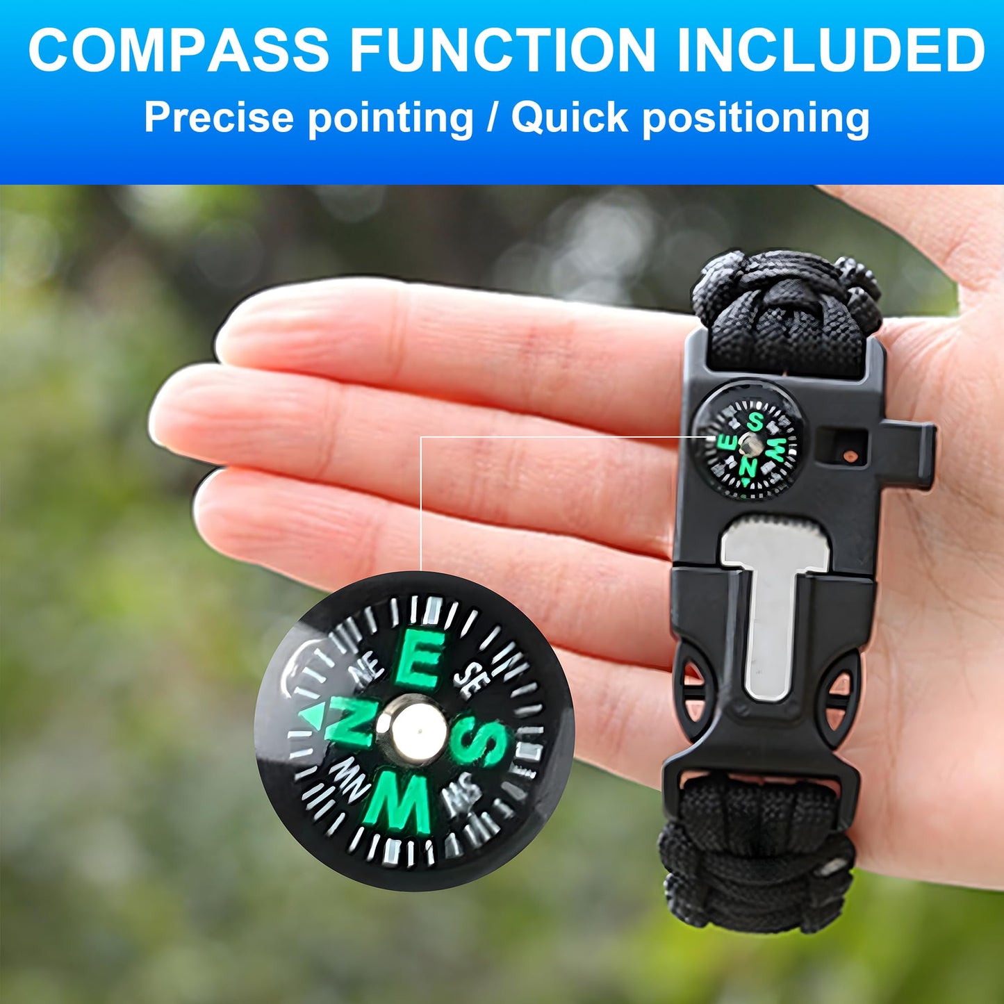 aiGear Survival Bracelet Set 3 Pack with Compass & Whistle, Camping, Hiking Emergency Gear (Black, Green, Orange)