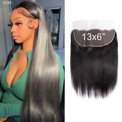 Lemoda 13x6 Frontal 18 Inch Straight HD Transparent Lace Frontals 12A Brazilian Virgin Human Hair Lace Frontal Closure Natural Black