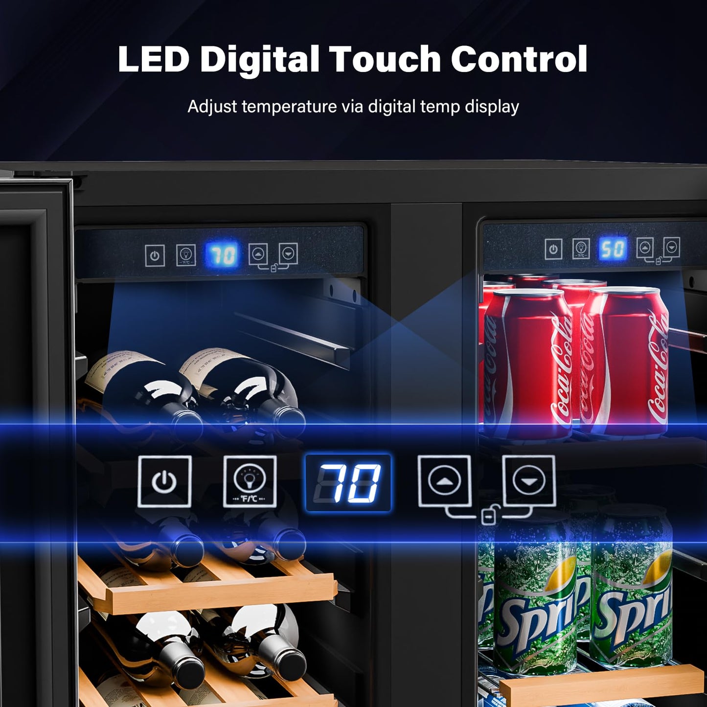 ROVSUN 24 Inch Dual Zone Wine and Beverage Refrigerator, Wine Fridge with Glass Door, Digital Temp Control, 34 Bottle Under Counter Beverage Fridge w/Large Capacity, Wine Cooler Chiller for Wine Beer