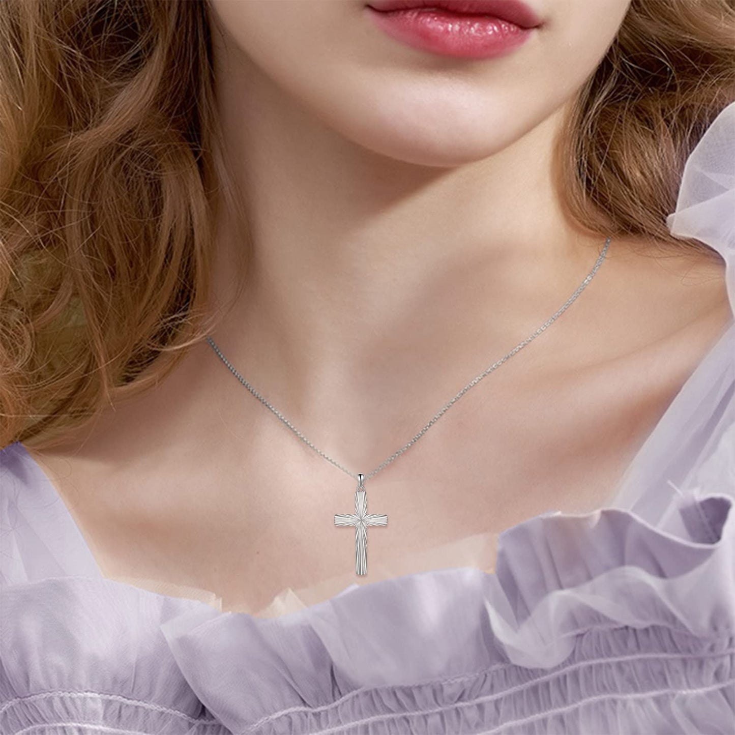 ONEFINITY Religious Cross Pendant Necklace Sterling Silver Origami Cross Pendant Gifts for Women Men Jewelry (Diamond-cut)