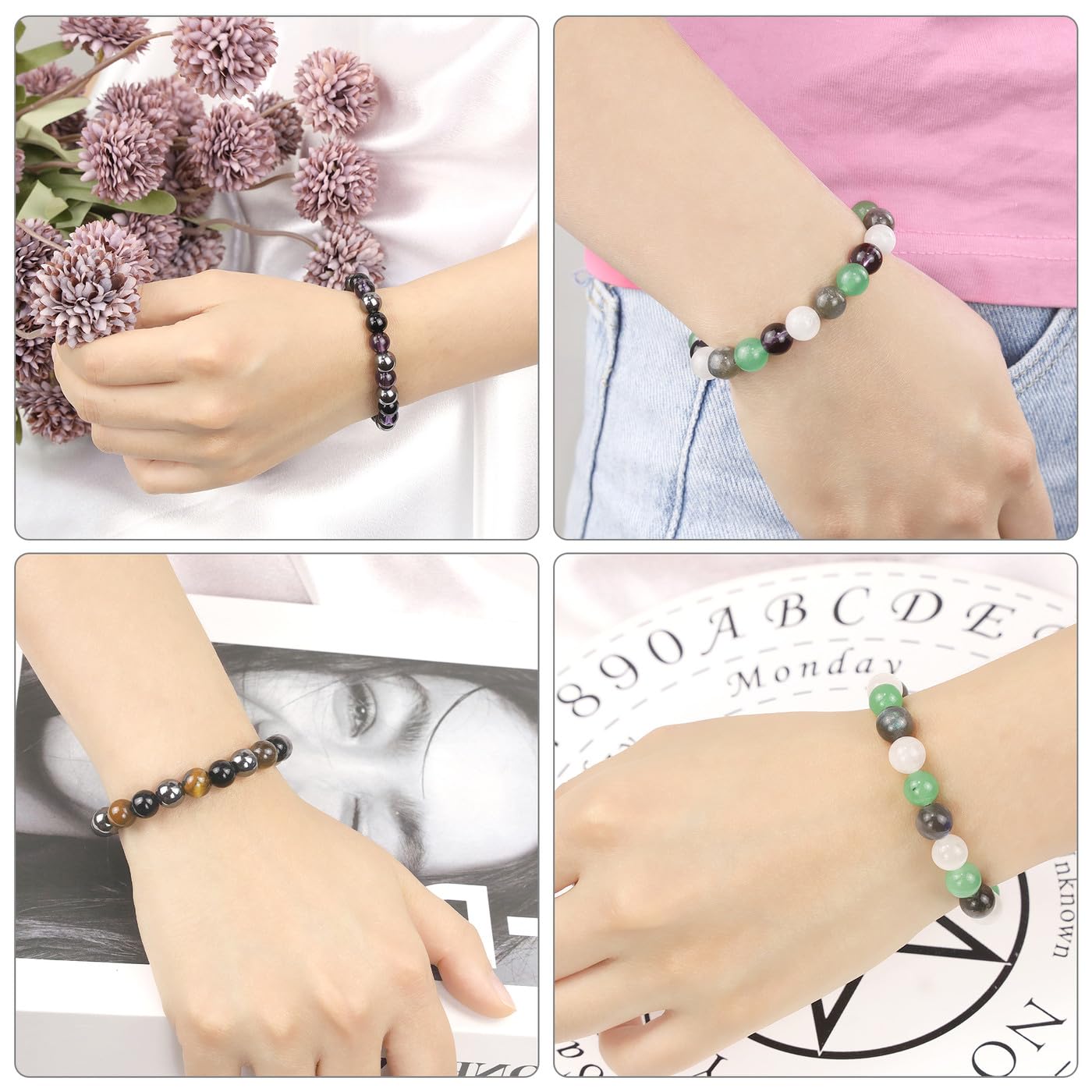 MAIBAOTA Empath Protection Bracelet Menopause Bracelet for Women 8 mm Amethyst Black Tourmaline Healing Crystal Bracelets Jewelry