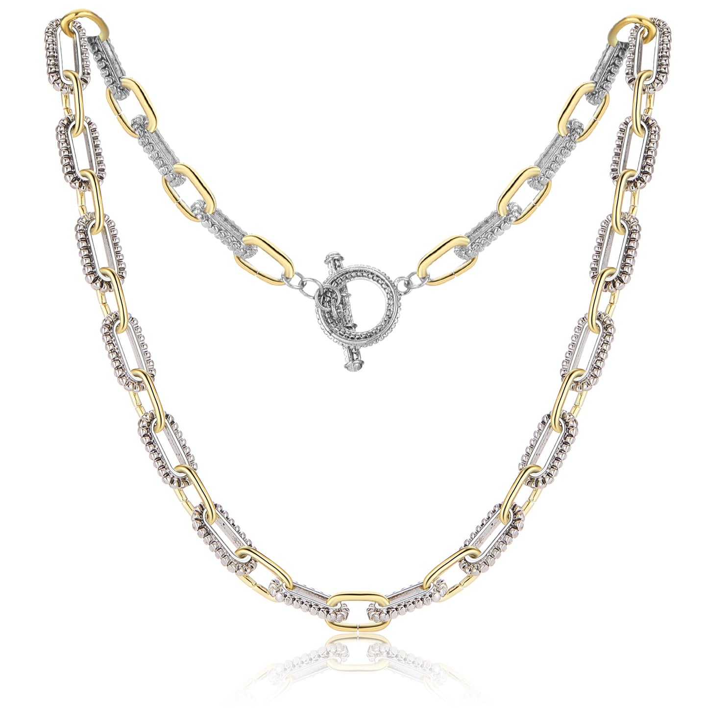 Mytys Women's Link Necklace 18k Gold Plated Double Twist Wire Gold and Silver 2 Tone Chain Necklaces Christmas New Year Jewelry (Long Gold & Silver 7)