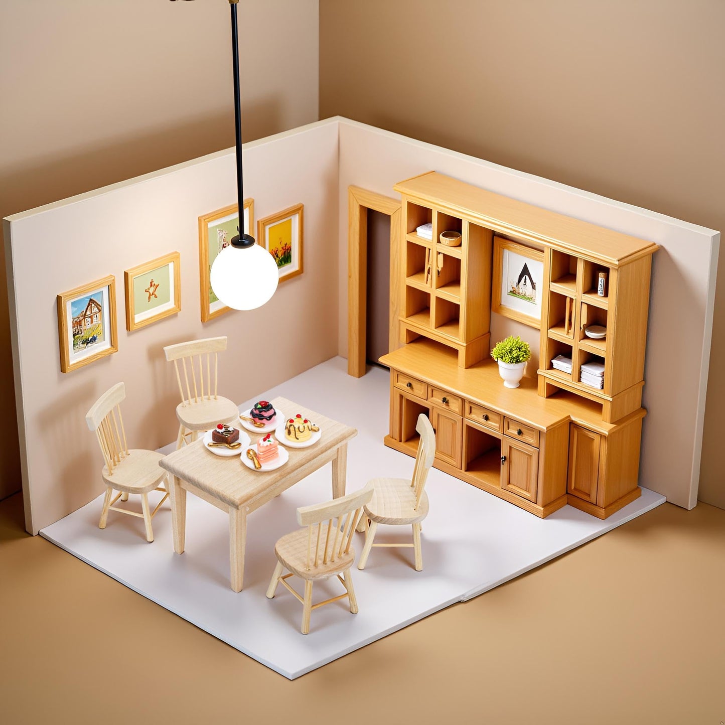 Nicunom Dollhouse Dining Room Furniture Set, 1/12 Scale Miniature Table and 4 Chairs, Wooden Doll House Accessories