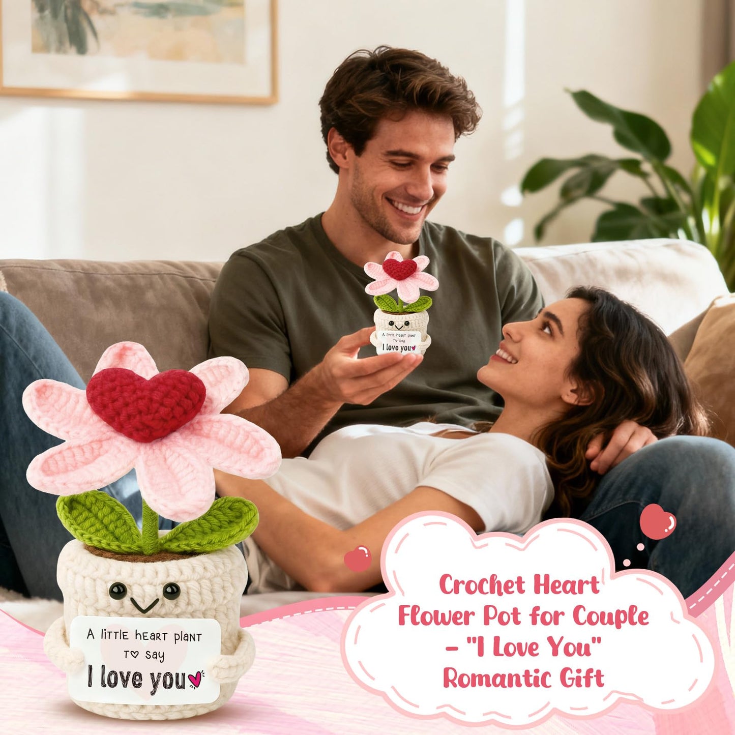 Frabaca I Love You Gifts for Birthday, Valentines, Easter, Anniversary Wedding Gift for Girlfriend, Wife, Fiancee, Christmas Stocking Stuffers - Crochet Heart Flower Mother's Day Decorations
