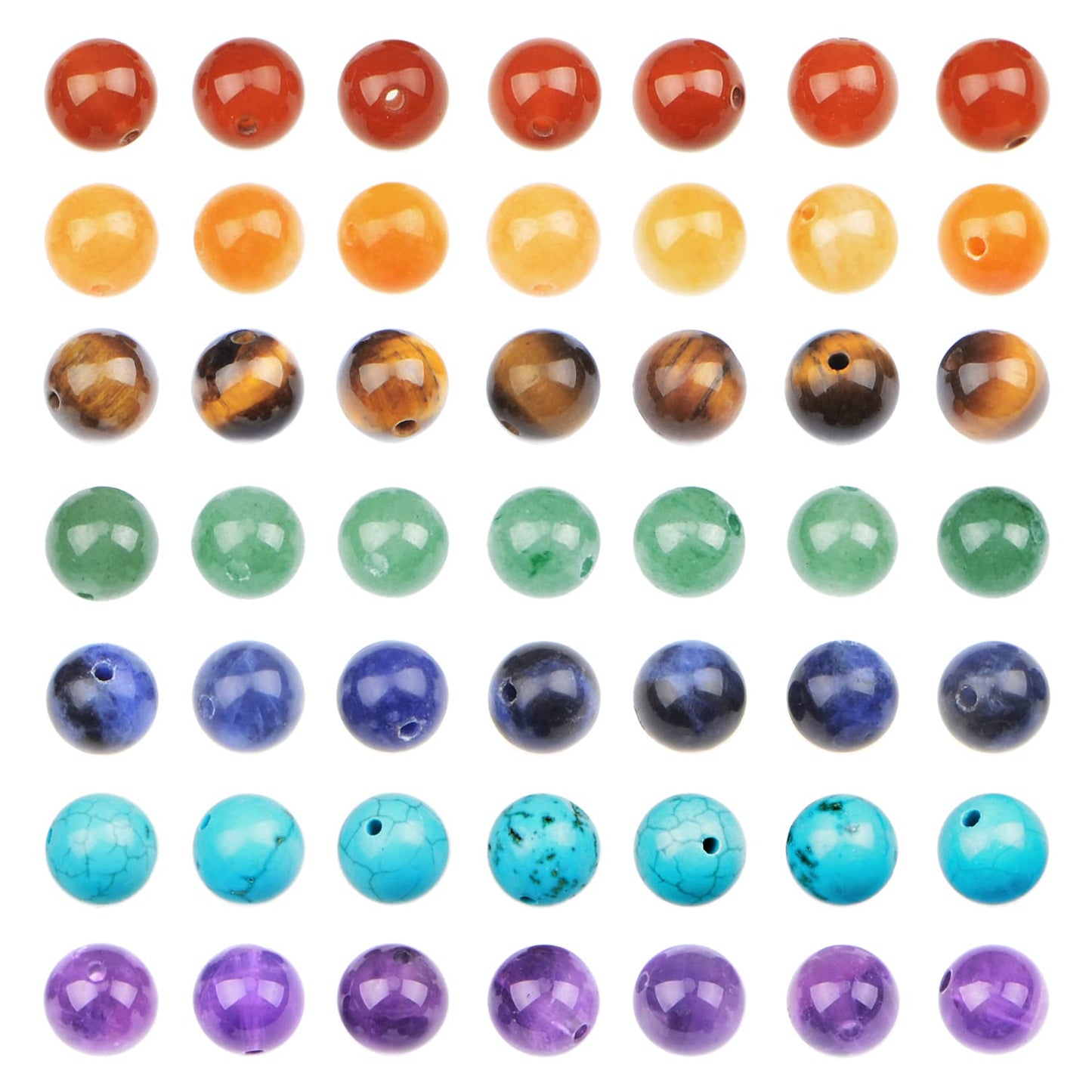 AD Beads 8mm Natural Loose Beads 112 Pieces for Making mala Necklace or Bracelet (7 Chakra Beads)