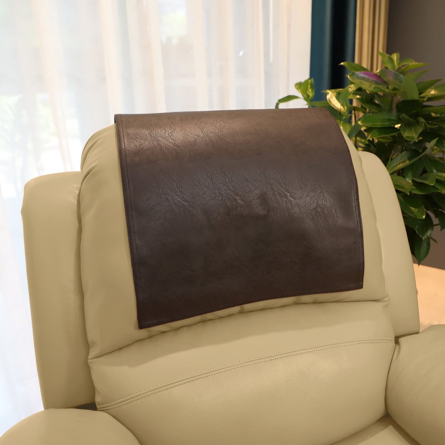 AmazeCov Non Slip Headrest Cover for Furniture Slipcovers,Faux Leather Headrest Protector for Recline Chair Vinyl Head Protector for Sofa,Theater Seat Cover for Home & Office 17x27 in, Chocolate