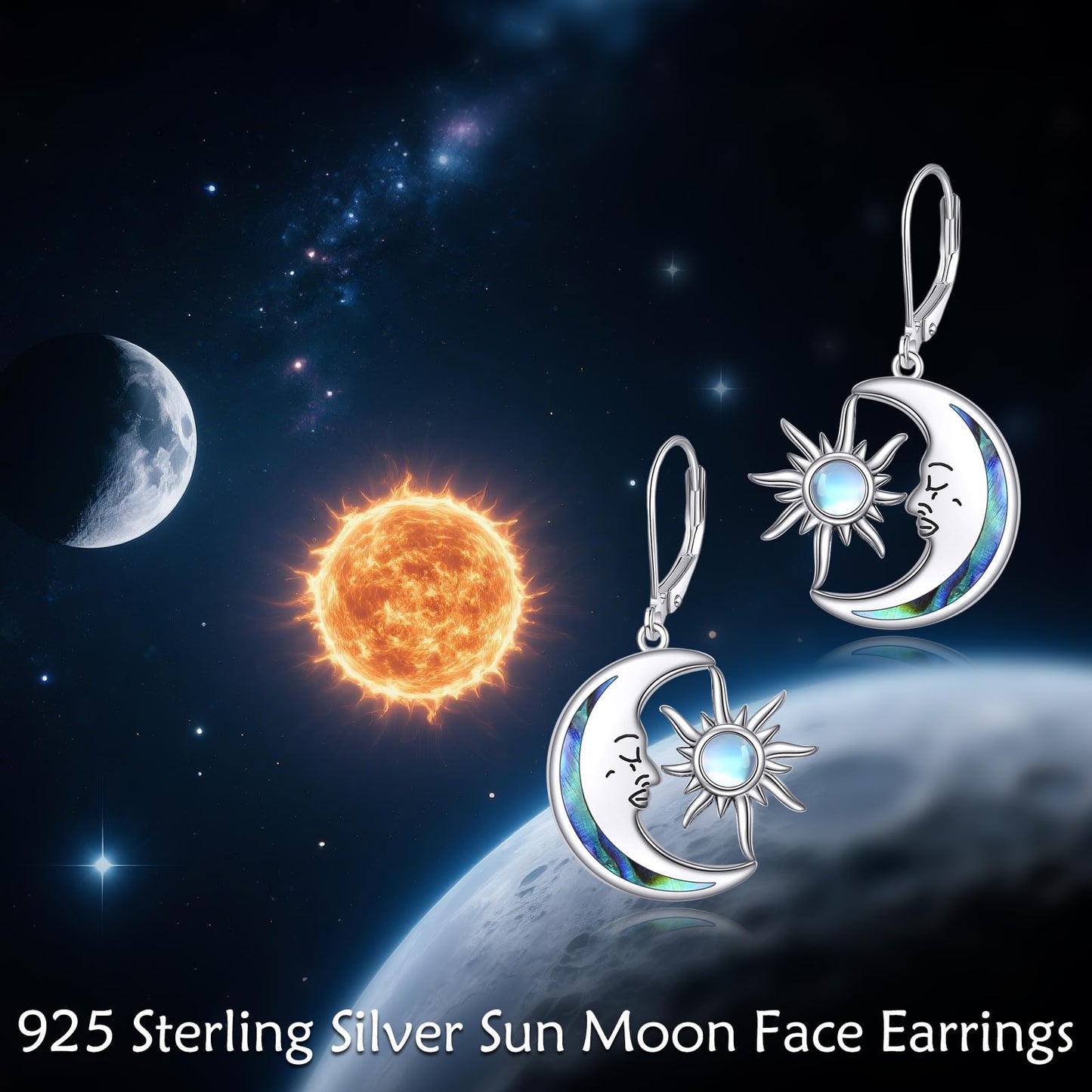 AOBOCO Sun Moon Earrings for Women Sterling Silver Moonstone Shell Earrings Jewelry Mothers Day Birthday Gifts for Mom Friends (Sun Moon Earrings)
