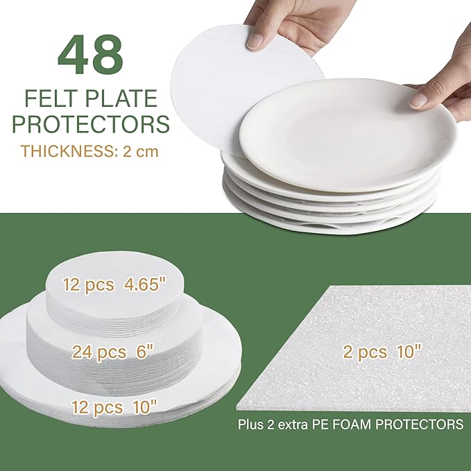LotFancy China Storage Containers, Quilted 5-Piece Set Storage Box, Chinaware Dinnerware Dish Plate Mug Cup Storage Case, 48 Felt Protectors, Cardboard Dividers Included