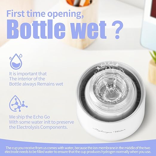 New Upgraded Version Hydrogen Water Bottle,Hydrogen Water Bottle Generator,Portable H2 Rich Water Cup,Your Perfect Partner for a Health-Conscious Lifestyle Glass 380ml (White)