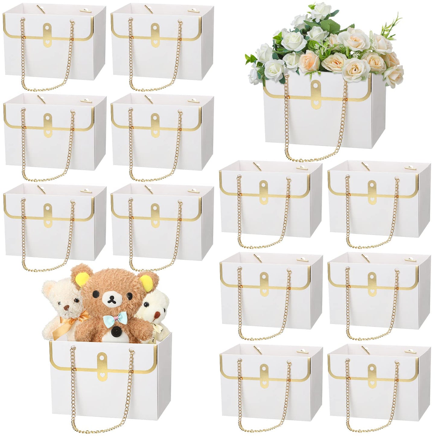 Lincia 12 Pcs Mother's Day White Flower Box Wedding Flower Paper Gift Bag Bouquet Boxes with Handle Boxes for Arrangements Bouquet Wrapping Paper for Mother's Day Wedding Baby Shower