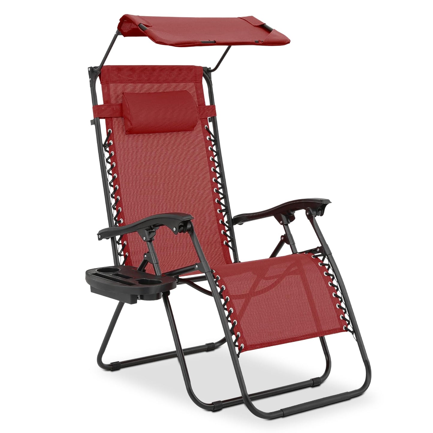 MoNiBloom Patio Zero Gravity Chair Outdoor Recliner Lounger with Canopy Shade and Foot Rest, Cup Holder, 330lbs Capacity, Maroon
