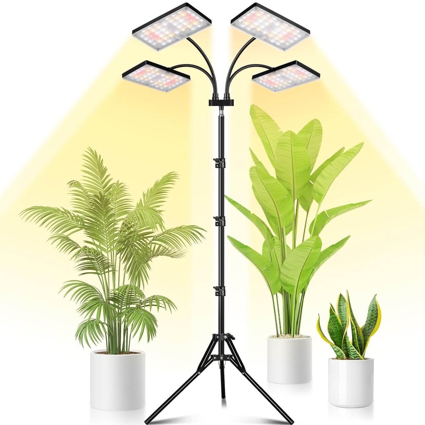 LBW Grow Light for Indoor Plants, Quad-Head Standing Plant Light, Full Spectrum, Wide Coverage, 63” Adjustable Height, Plug & Play
