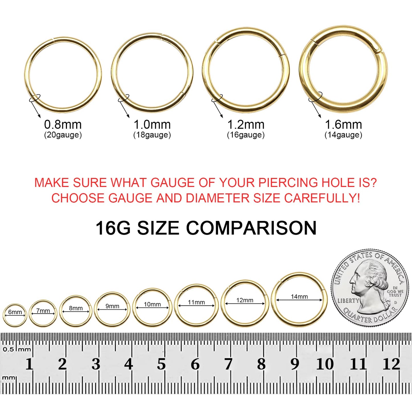 arvinpiercing BOGKU 6pcs G23 Titanium Hinged Nose Rings Hoop 14 Gauge 12mm Nose Septum Clicker Segment Rings Cartilage Conch Tragus Helix Rook Hoop Earring Nose Ear Piercing Hoops