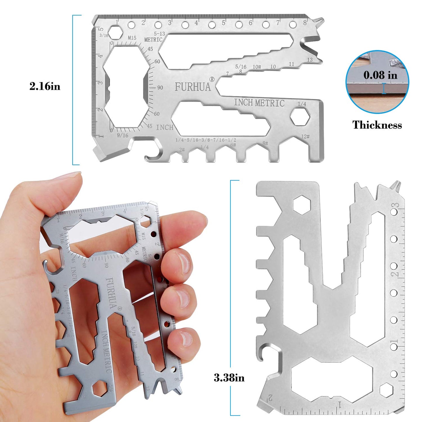 FURHUA Multitool Credit Card Sized Pocket Tool, 42-in-1 Wallet Multi Tool Card,thicker and harder, Gifts for Dad, Husband, Men - Bottle Opener, Cord Cutter, Screwdriver, Ruler, Scraper etc