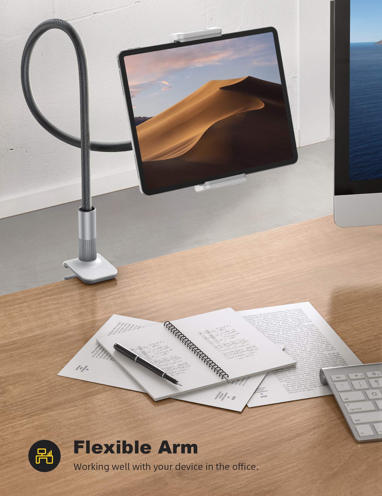Lamicall Gooseneck Tablet Holder Mount : Flexible Arm Clip Tablet Stand for Bed, Desk Mount Gifts, Compatible with iPad Pro 11", Mini Air, Galaxy Tabs More 4.7 to 10.5" Phones and Tablets