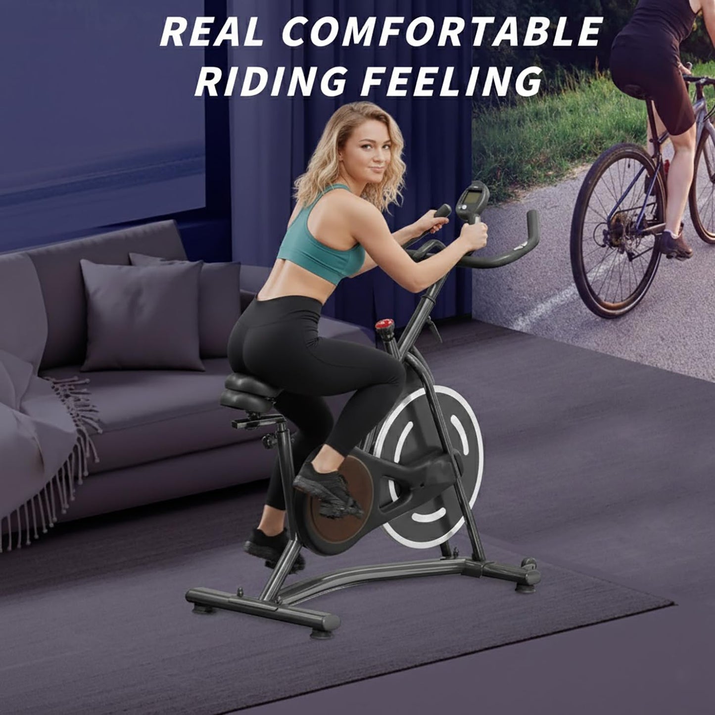 HOELLL Exercise Bike with Exclusive Heart Rate Sensor and APP Sync, Stationary Bikes for Home with Continuously Variable Resistance, Compact Indoor Cycling Bike with Tablet Mount