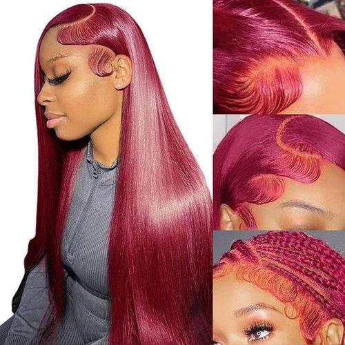 Dosacia 99j Burgundy 13x6 HD Lace Front Wigs Human Hair 22inch Straight Human Hair Wigs HD Lace Frontal Wigs for Black Women 250% Density Glueless Wigs Human Hair Pre Plucked Pre Cut With Baby Hair