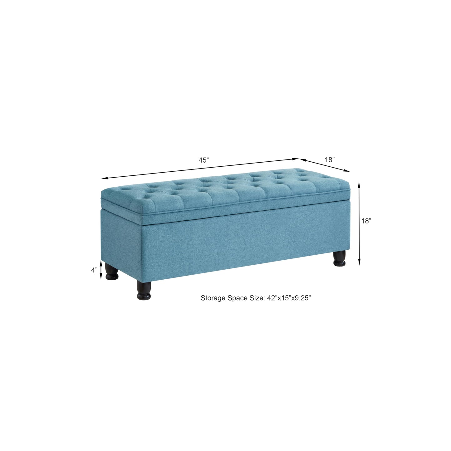 ACQCA Upholstered Ottoman with Storage,Entryway Bench with Tufted Buttons and Spindle Wooden Legs for Living Room,Bedroom,Light Blue