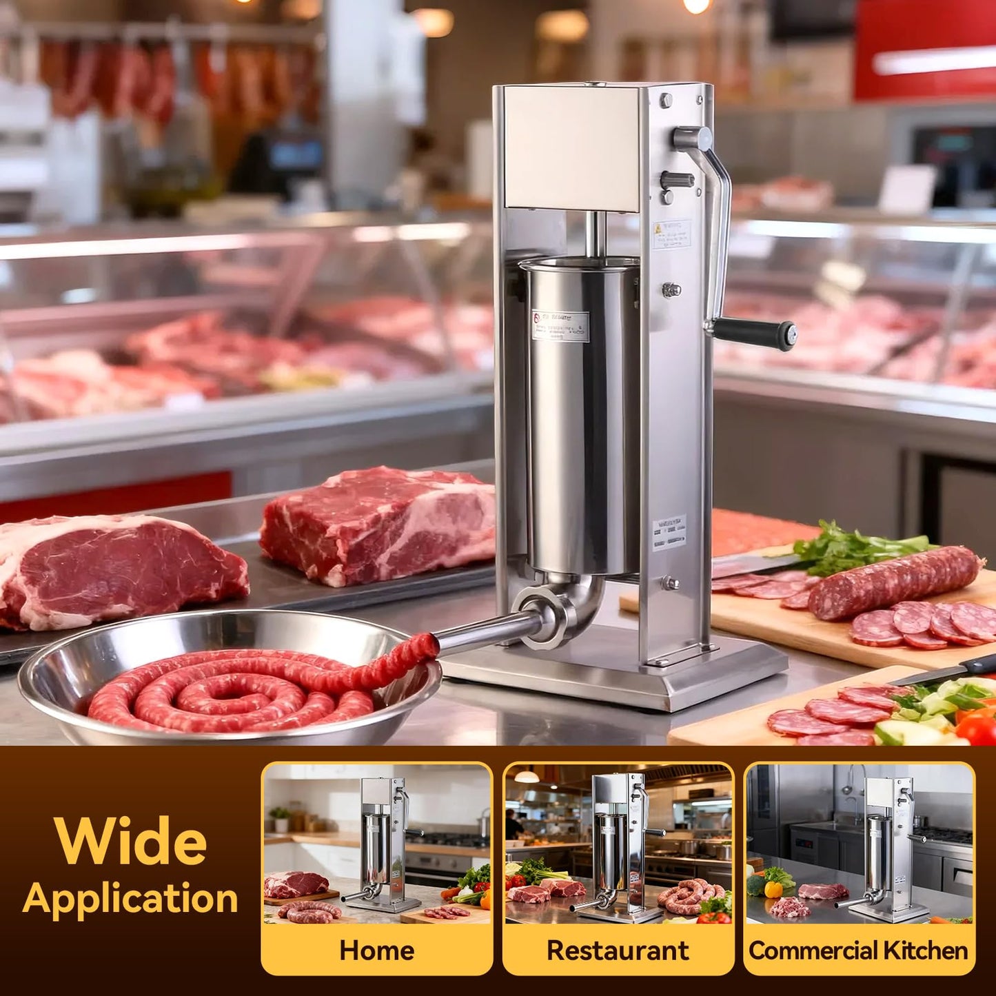 Malphi 11 Lb/5L Sausage Stuffer 2 Speed Stainless Steel Vertical Sausage Maker with 4 Filling Tubes