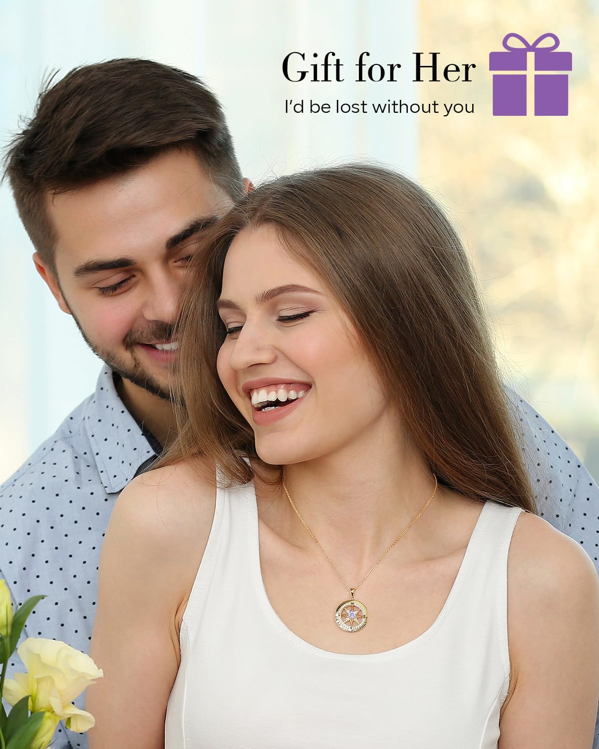 S925 Necklace Gift for Wife |Compass Jewelry |Women Anniversary |Sterling Silver |Girlfriend Birthday Necklaces for Her Valentines |I'd be Lost without You |Jewel 18K Gold June 06