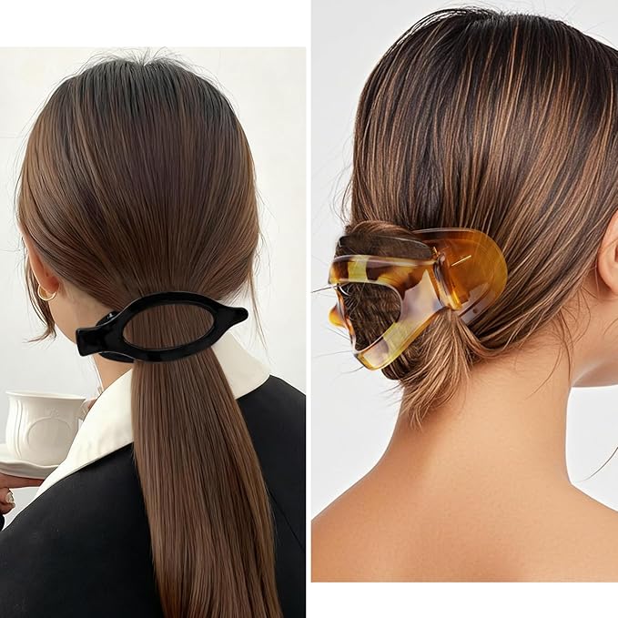 Flat Hair Clips Duckbill Large Claw Clips for Thick Medium Thin Hair 3Pcs Non Slip French Barrettes Alligator Accessories for Women Girls Leopard Black