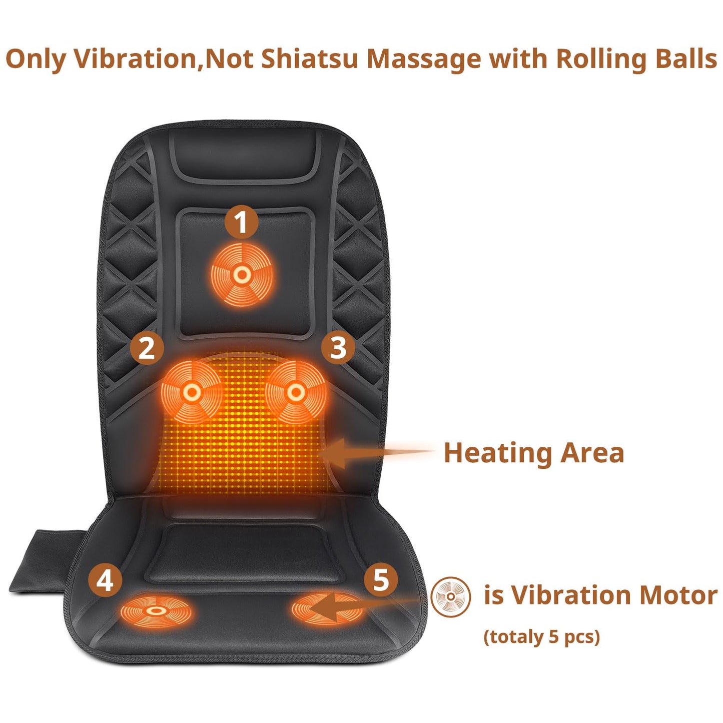 CARSHION Back Massager with Heat,Heated Seat Cover Cushion with 5 Vibrating Massage Nodes & 2 Heat Levels Massage Chair Pad for Pain Relief Home Office Use