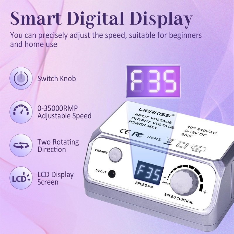 LIERKISS Nail Drill 35000RPM Electric Nail File Drill Nails Machine - Professional Nails Drill with 100pcs Sanding Bands and Nail Drill Bits for Acrylic, Gel Nail Manicure & Pedicure