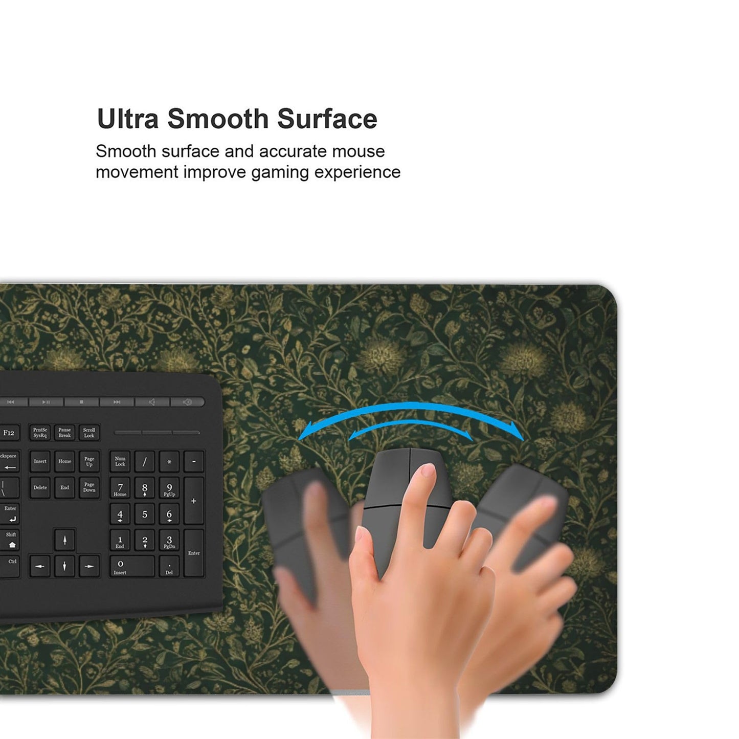 Dark Green Floral Desk Mat Gold Flowers XXL Large Desk Pad - Anti-Slip Stitched Edges Mouse Pad for Women, Office & Home, Extra Big Computer Keyboard Mat for Desktop, Aesthetic Office Decor
