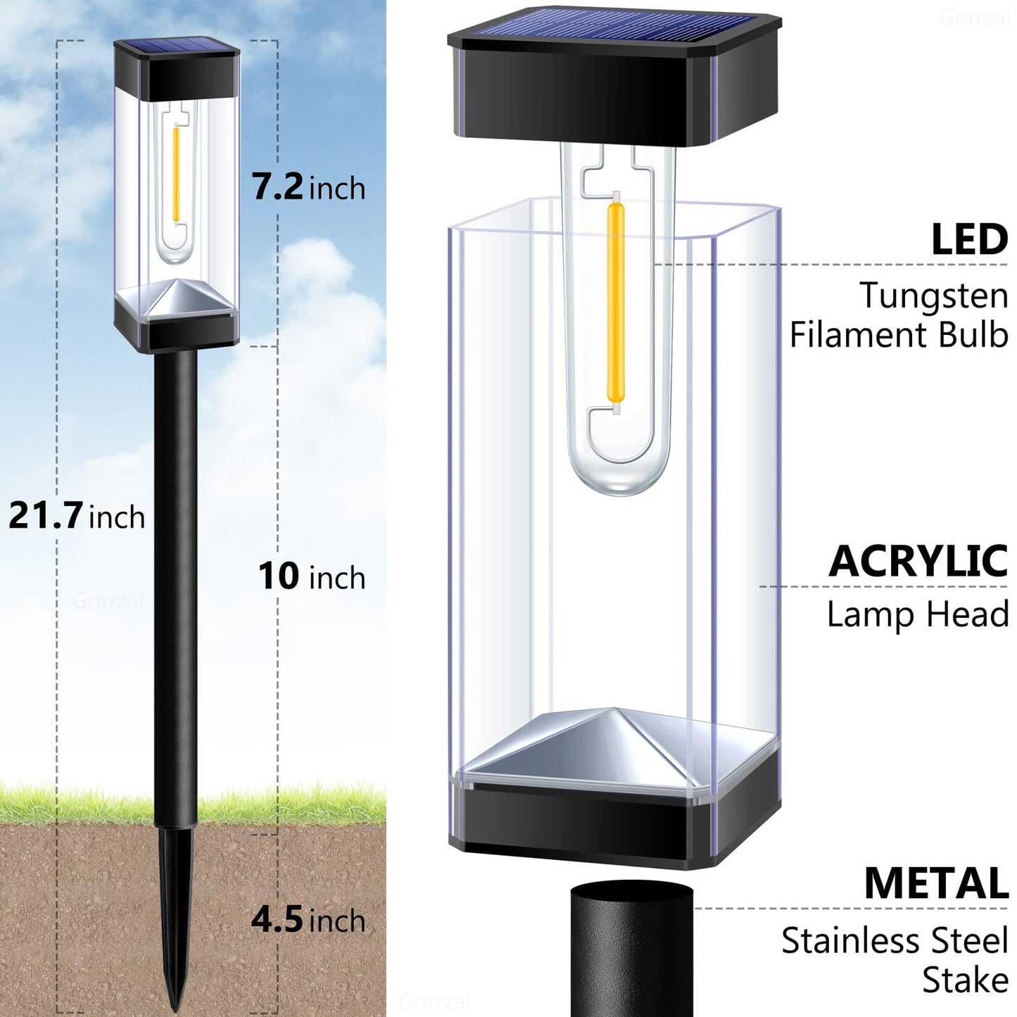 Gorrzai Bright Solar Pathway Lights Outdoor 8 Pack Solar Lights Outdoor LED Waterproof with 3000K Tungsten Filament Bulb Landscape Lighting for Yard, Driveway, Garden, Walkway, Lawn, Path