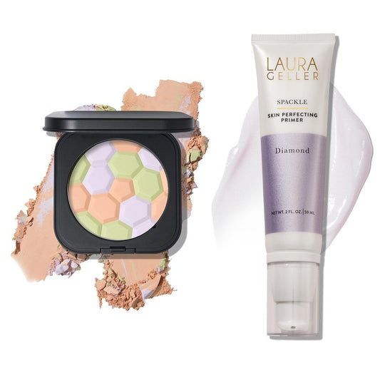 LAURA GELLER NEW YORK Prime and Set Duo: Filter Finish Pressed Radiant Setting Powder and Spackle Skin-Perfecting Super-Size Makeup Primer, Diamond