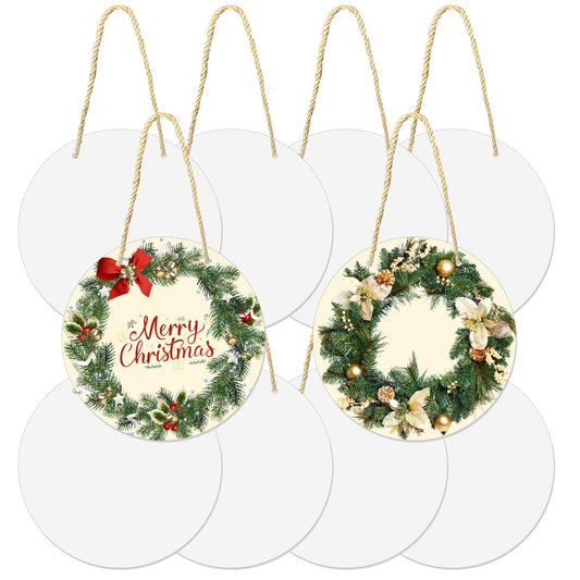 AceSubli 10 Pcs Sublimation Door Hanger Blanks 8 Inch, Round Metal Sublimation Sign Blanks, Aluminum Sublimation Ornament Door Hanger Metal Sign Blank for Yard Home Christmas Halloween Decor