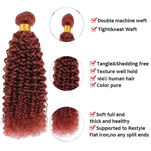 Fabimiya Human Hair Bundles Copper Red Brown 33# Jerry Curly 26 28 30 Inch Bundles Human Hair 100% Unprocessed Soft Sewn In Hair with Double Weft for Black Women