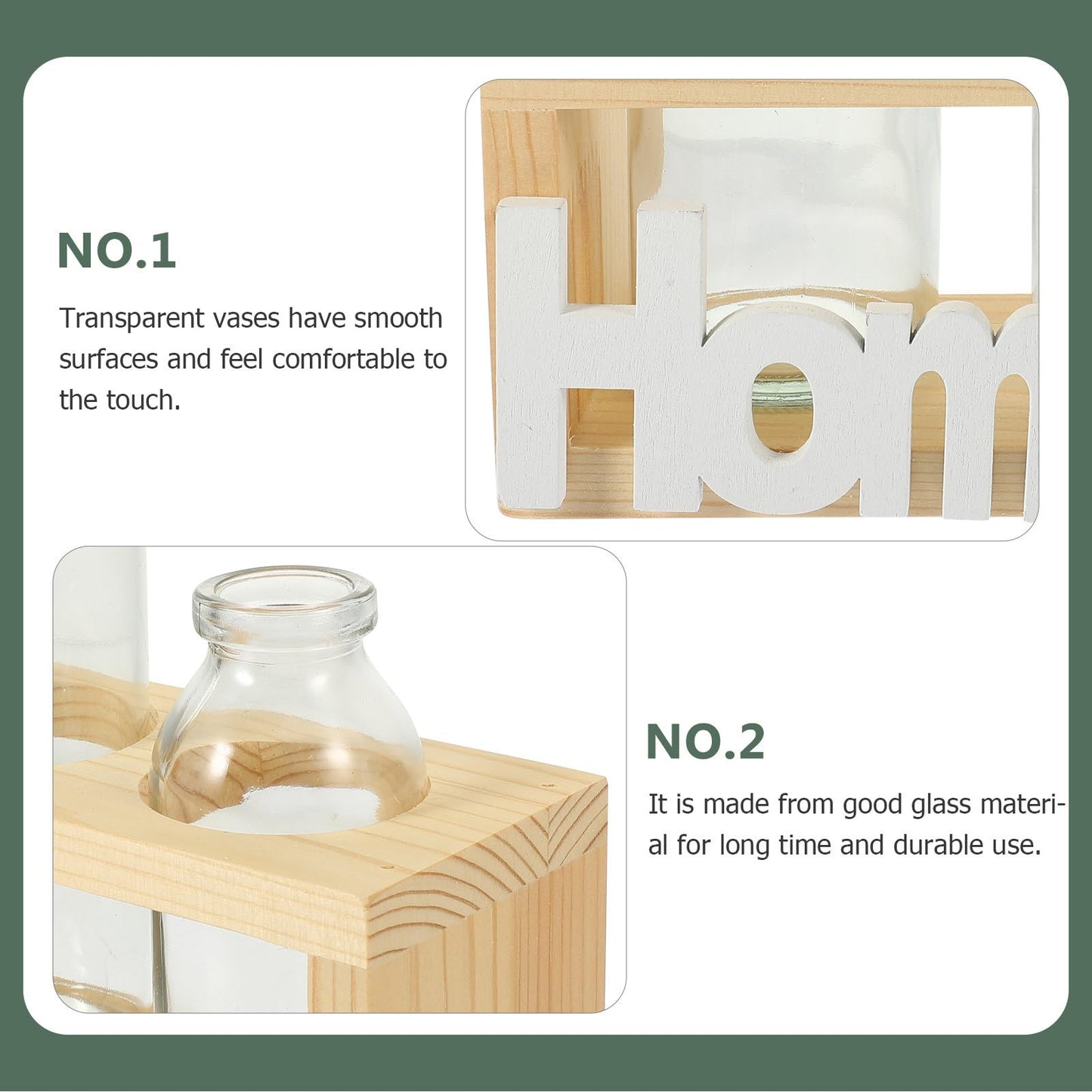 Luxshiny Hydroponic Glass Plant Vase with Wooden Stand, Nordic Style Indoor Terrarium Planter for Home Desk Decoration, 2pcs Set