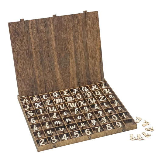 682 Pieces 1 Inch Wood Alphabet Letters Wooden Numbers Mini Capital & Lowercse Letters with Rustic Storage Box for Home Decor Spelling Education Homemade Crafts Party Gifts