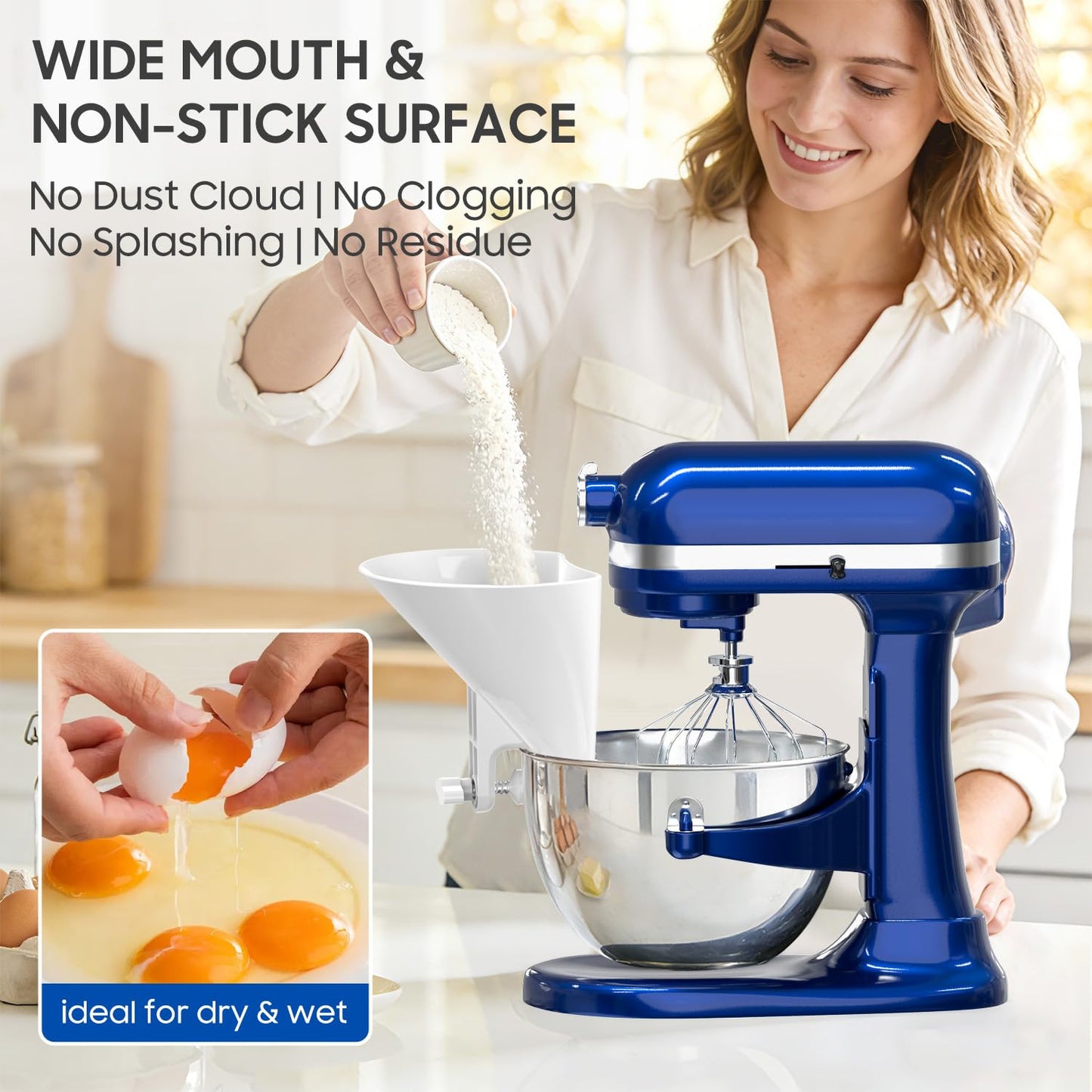 KingofKings Funnel for Kitchen Aid Accessories and Attachments, Flour Funnels for Kitchenaid Mixer Attachments, Wide Mouth Pouring Chute Baking Supplies for Cake, Mother Day Gift for Women, Mom