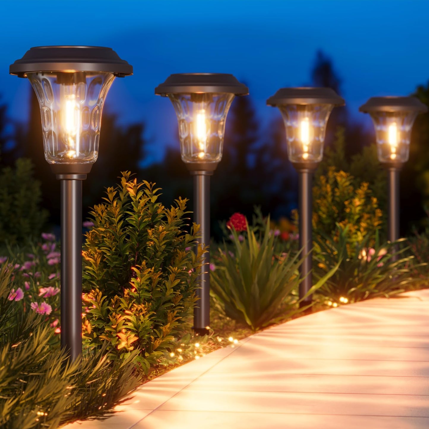 XMCOSY+ Solar Pathway Lights, 4 Pack Metal Solar Lights Outdoor Waterproof, 20/40LM Bright Solar Powered Garden Light for Yard Backyard Landscape Path Driveway Walkway Outside (Warm/Cool White)