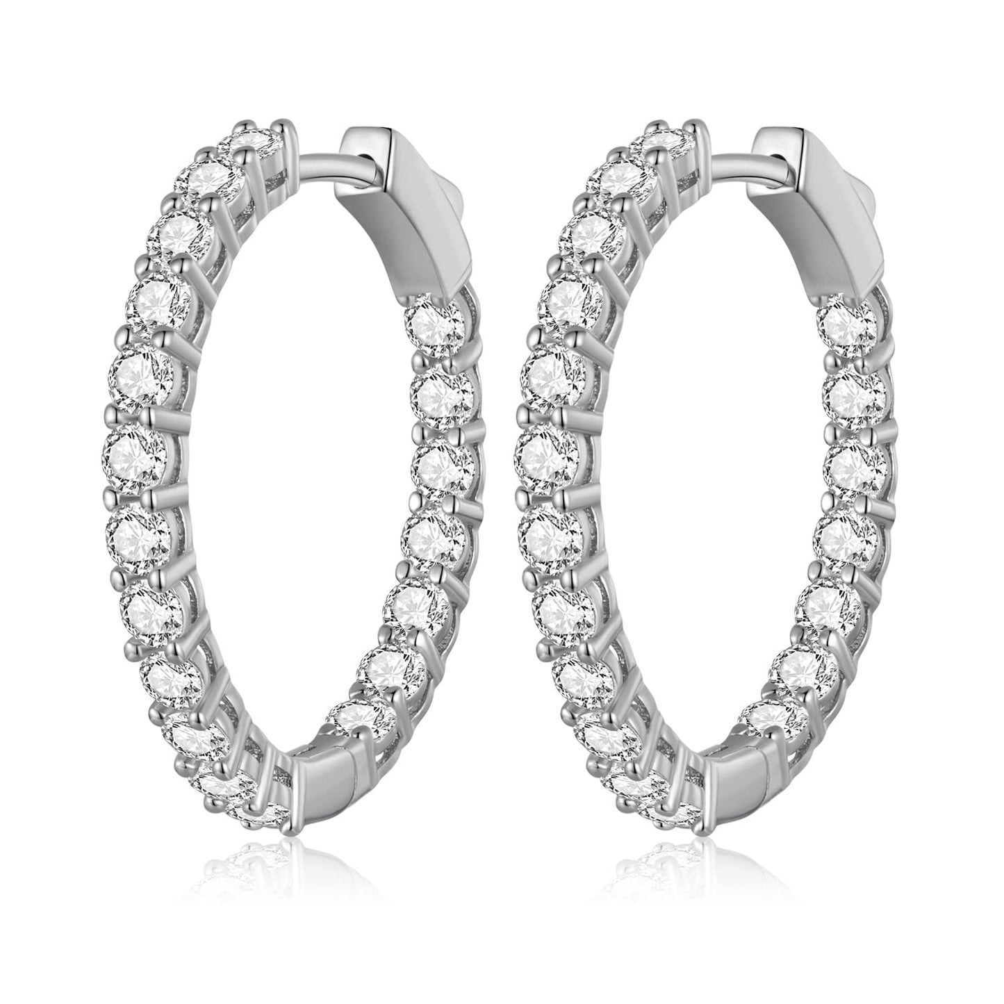 Silver Hoop Earrings for Women - White Gold Plated Cubic Zirconia Diamond Earrings - Anniversary, Valentine's Day, Mother's Day, Birthday Jewelry Gift