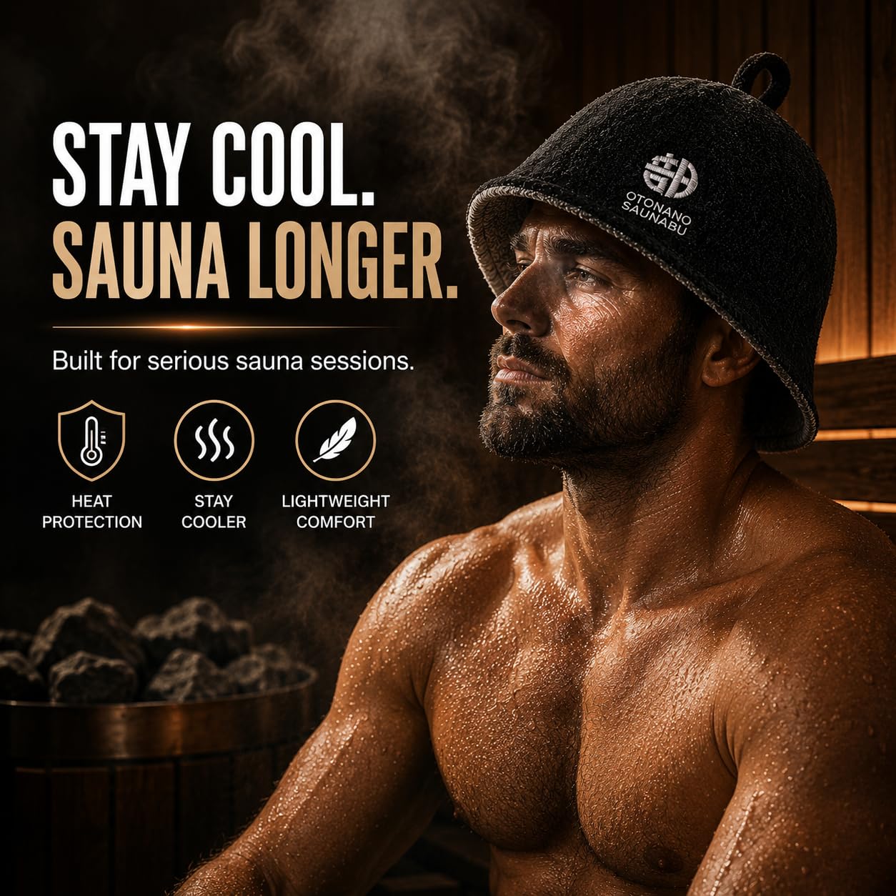 OTONANOSAUNABU Navy Sauna Hat – Japanese Design, 100% Wool Felt,Double-Layer Reversible Sauna Cap for Men & Women,Heat Protection Finnish Banya Hat