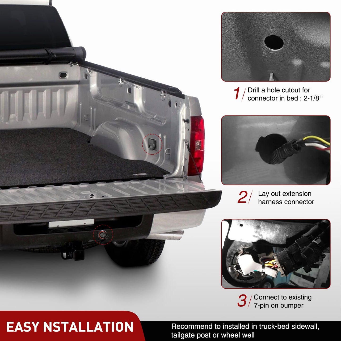Nilight Truck Bed USCAR to 7 Pin Trailer Wiring Harness Extension 7FT USCAR to RV Blade Tailgate Light Adapter for Chevy Ford GMC Dodge Nissan Toyota 5th Wheel Gooseneck