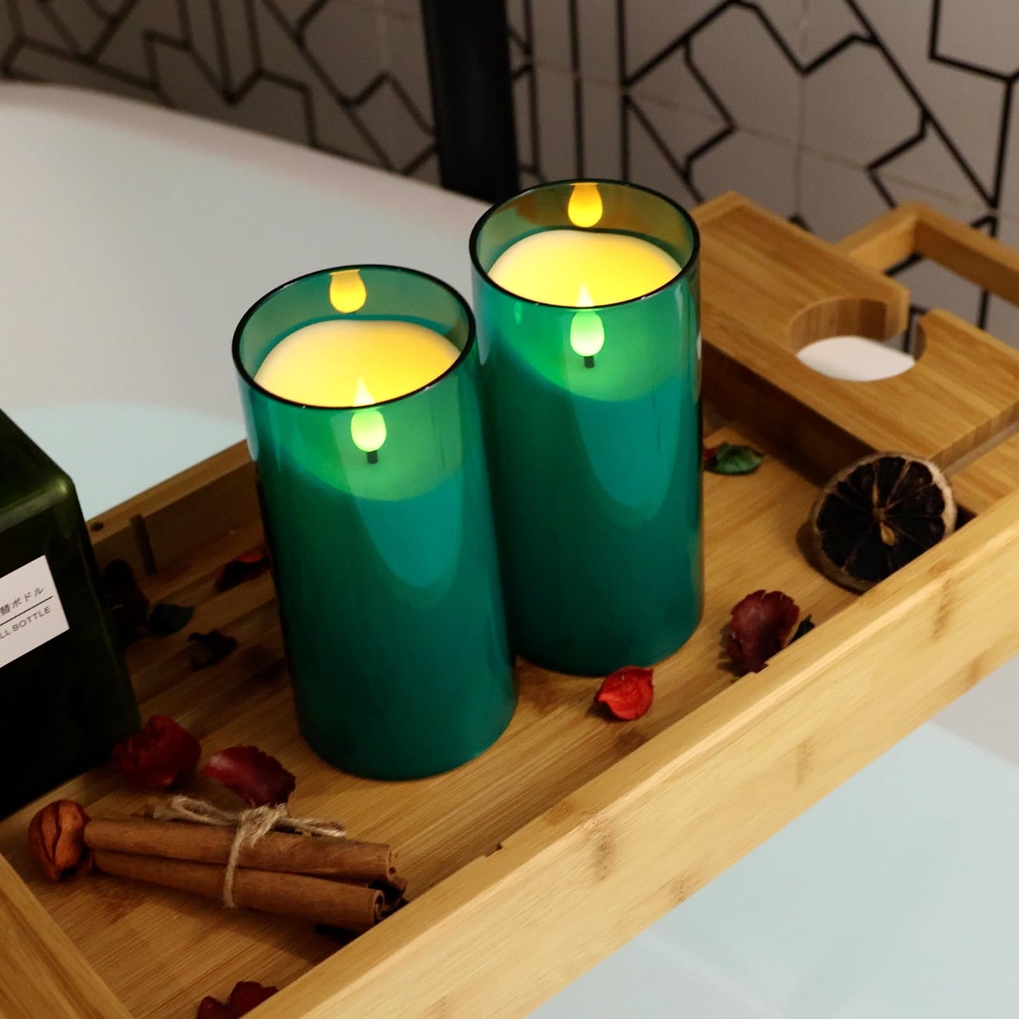 NURADA 3"x6""Flickering Flameless Candles: 3D Wick Acrylic Battery Operated LED Pillar Candles with Remote and Timer for St. Patrick's Day Home Holiday Forest Christmas Party Table Decor - Green"