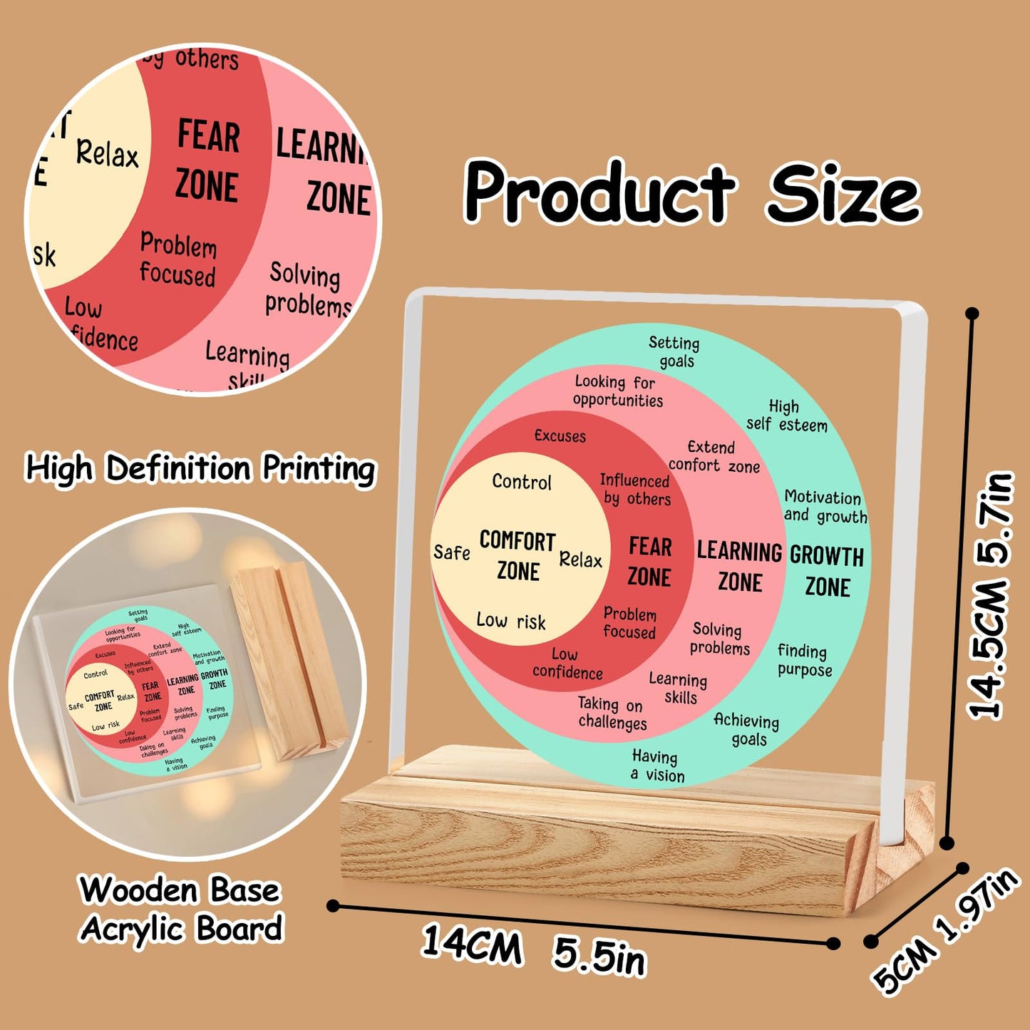 Growth Learning Zone Motivational Acrylic Room Decor Gifts for Team Coworkers Employee Inspirational Gag Gift for Men Women Friends Cubicle Decoration Shelf Counter Supplies