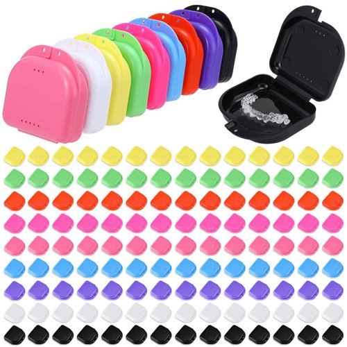 Nuenen 180 Pcs Retainer Case with Vent Holes Mouth Guard Container Case Dental Storage Container Multicolor Dental Retainer Box for Office Travel Household, 9 Colors (Fresh Color)