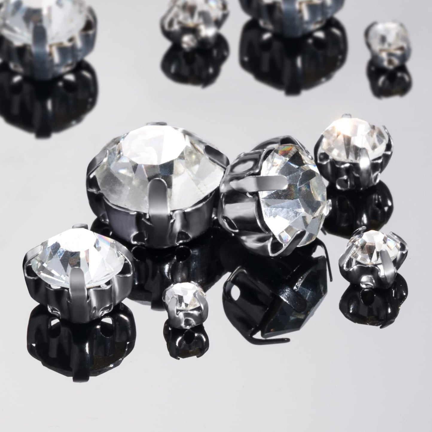 420 PCS Sew On Rhinestones, PAGOW Sewing Rhinestones with Silver Claw, Embellishments for Wedding Dress, Bags, Shoes (10mm, 8mm, 7mm, 5mm, 4.5mm, 3.5mm and 3mm Diameter)