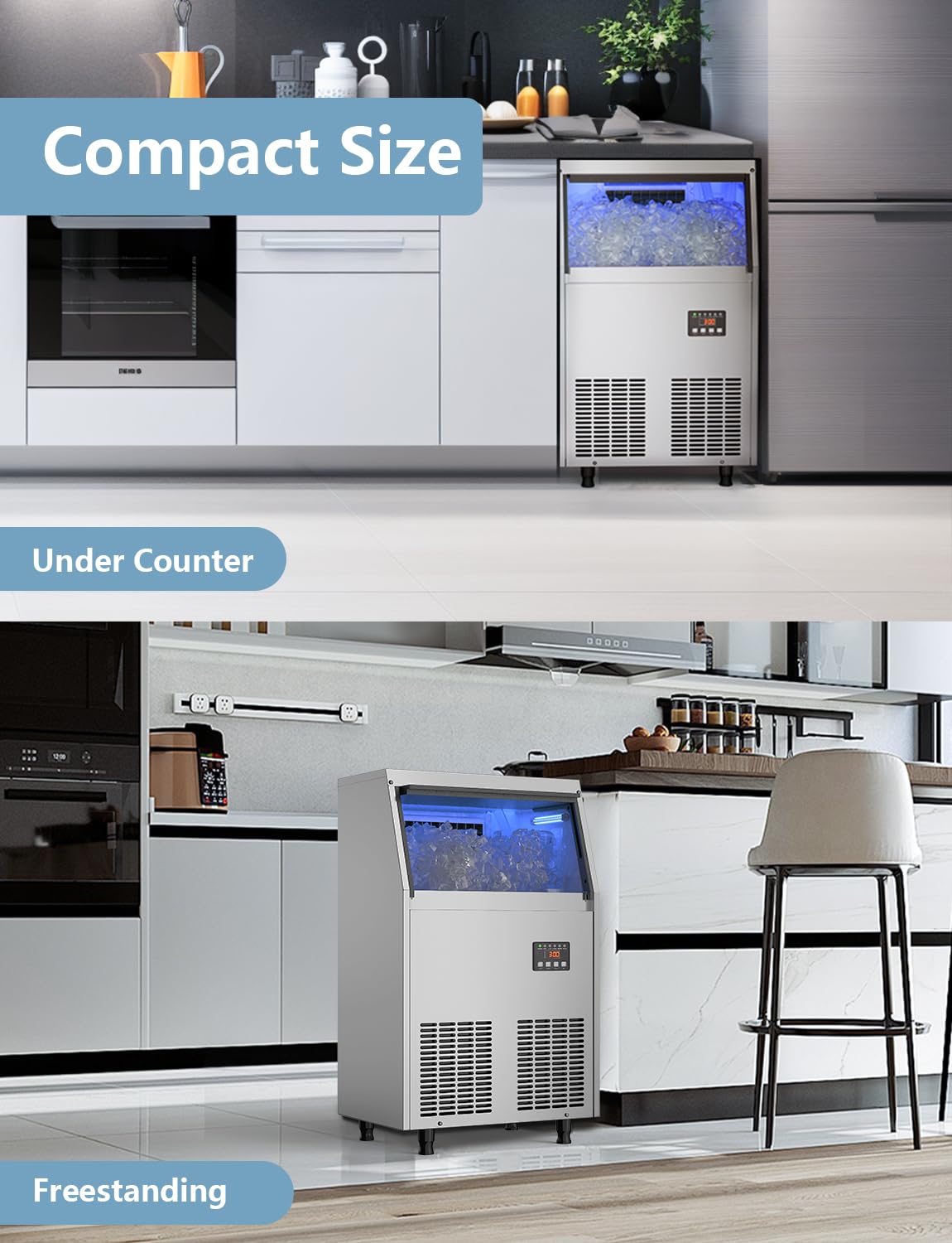 Coolski Commercial Ice Maker Machine, 150LBS/24H Under Counter Ice Maker with 35LBS Ice Storage,Stainless Steel Freestanding Ice Maker for Restaurant, Home, Bar, Office, Party, Outdoor Activities