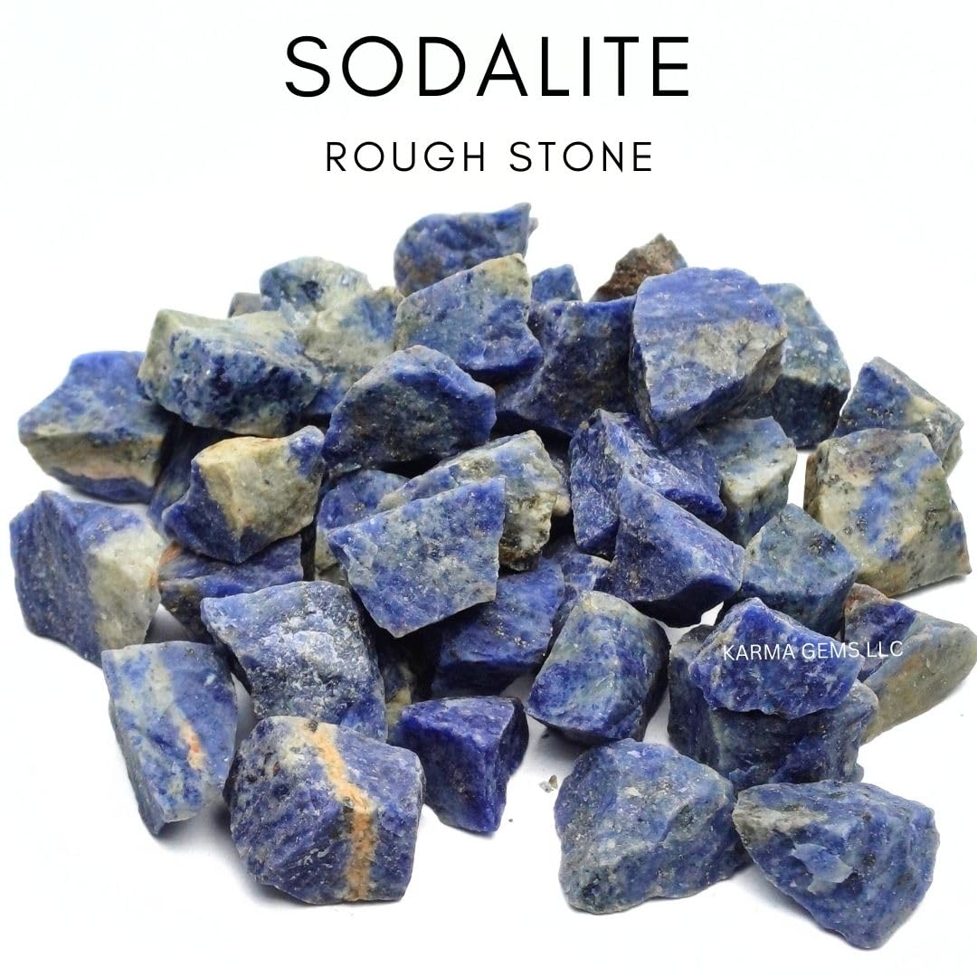 Karma Gems 5 Pcs Sodalite Natural Crystals - Raw Tumbling Rocks and Collections for Kids - Cool Agate Crystal and Stones - Chakra Energy Balancing, Meditation, and Reiki Practices