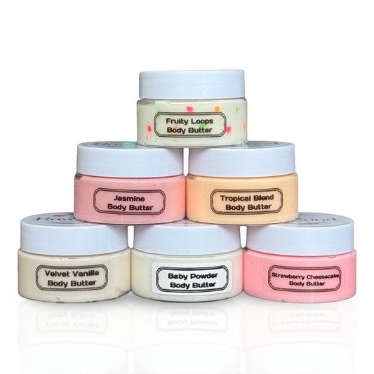 ByRawand Handmade Body Butter Pack of 6, Organic, Omega-Rich Formula with Hyaluronic Acid- 6 Scents 1.5oz each Made in USA