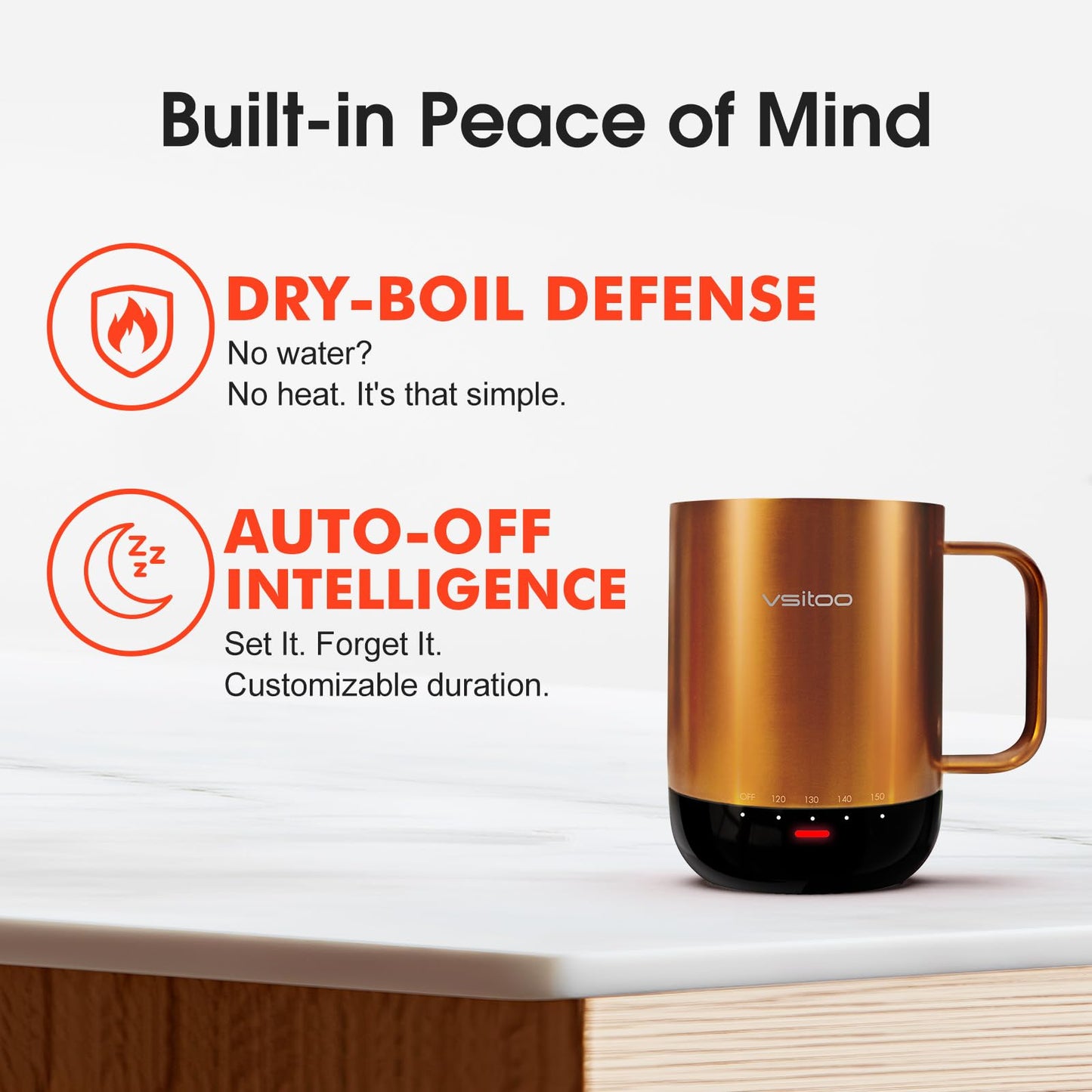 Vsitoo S3 Pro 14oz Smart Self Heating Coffee Mug,Heated Coffee Mug with Auto-Sensing AI Heats Drinks to 120-150°F Hands-Free.Perfect for Home/Office,Ideal Gift fo Men/Women，Copper