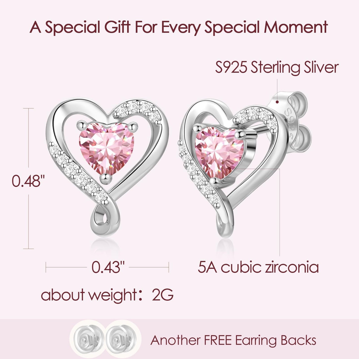 Zifeel Earrings for Women, 925 Sterling Silver Birthstone Heart Studs Earring for Girlfriend Wife, Anniversary Birthday Christmas Valentines Mother’s Day Gifts Jewelry for Women Wife Her Mom