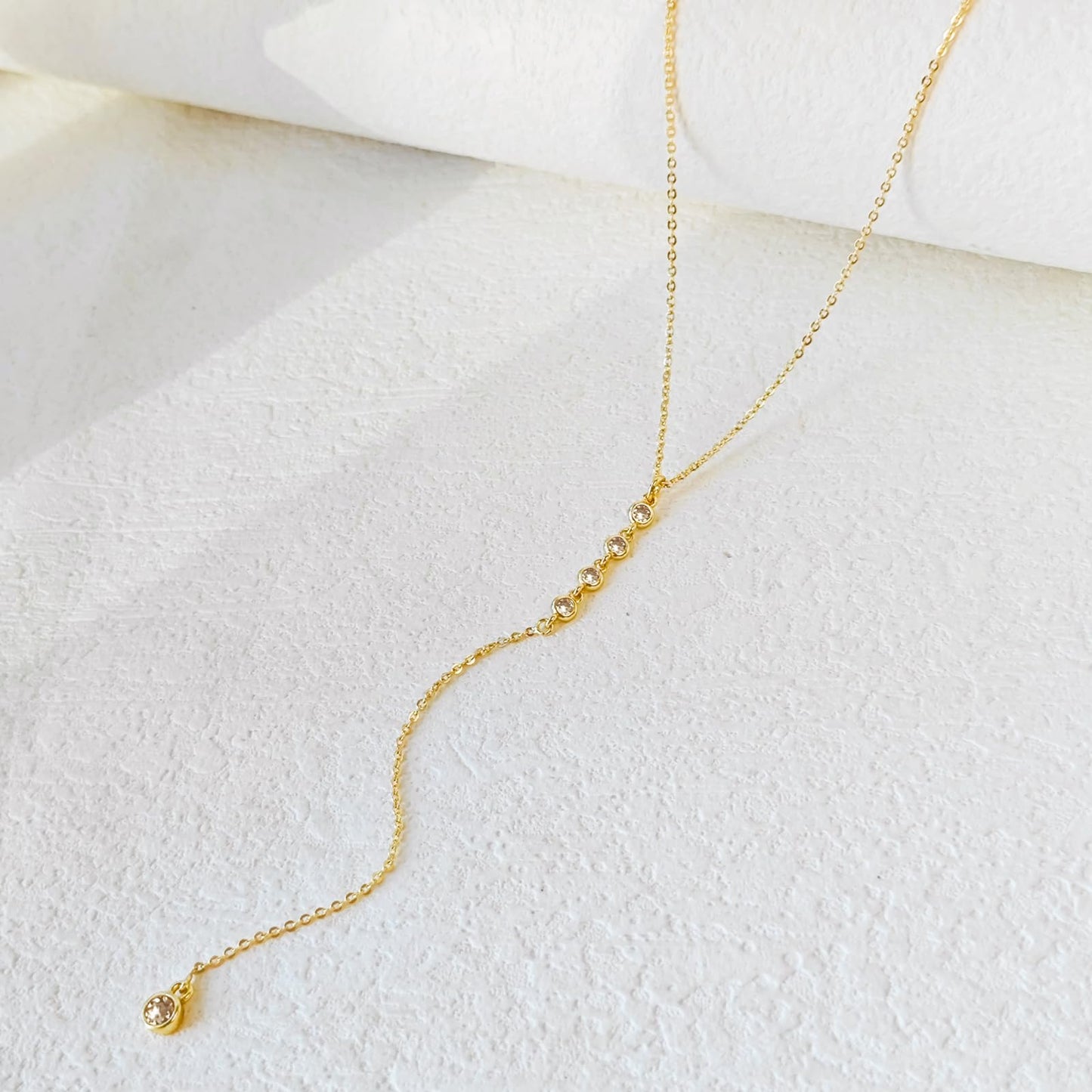 LULII Long Gold Necklace for Women Dainty 14k Gold Plated Drop Lariat Necklace Trendy Simple CZ Y-Shaped Body Chain Prom Statement Jewelry Gifts