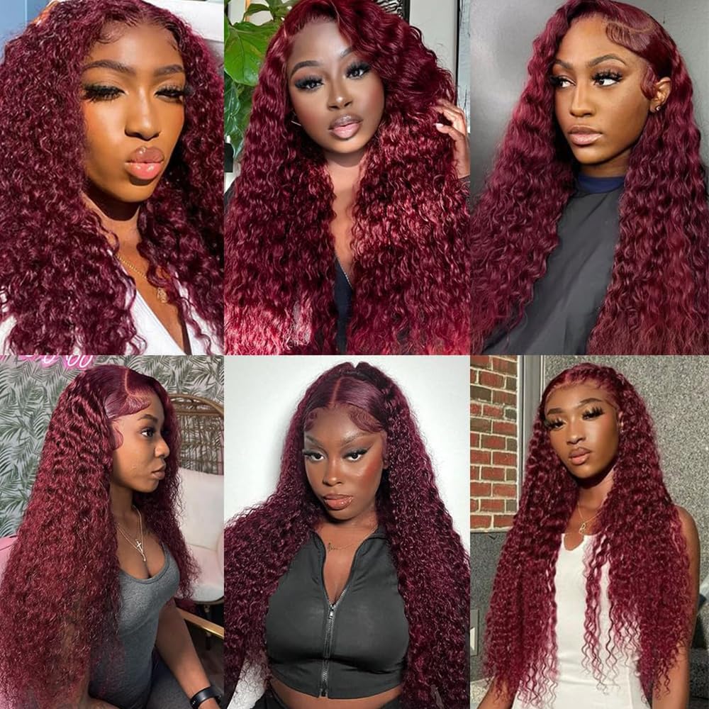 Curly Wave Human Hair Bundles 14 16 18 Inch #99J Burgundy Bundles Human Hair Wine Red 12A Unprocessed Native Virgin Hair 50G Per Bundle 3 Extensions Wet and Wavy Weave for Women